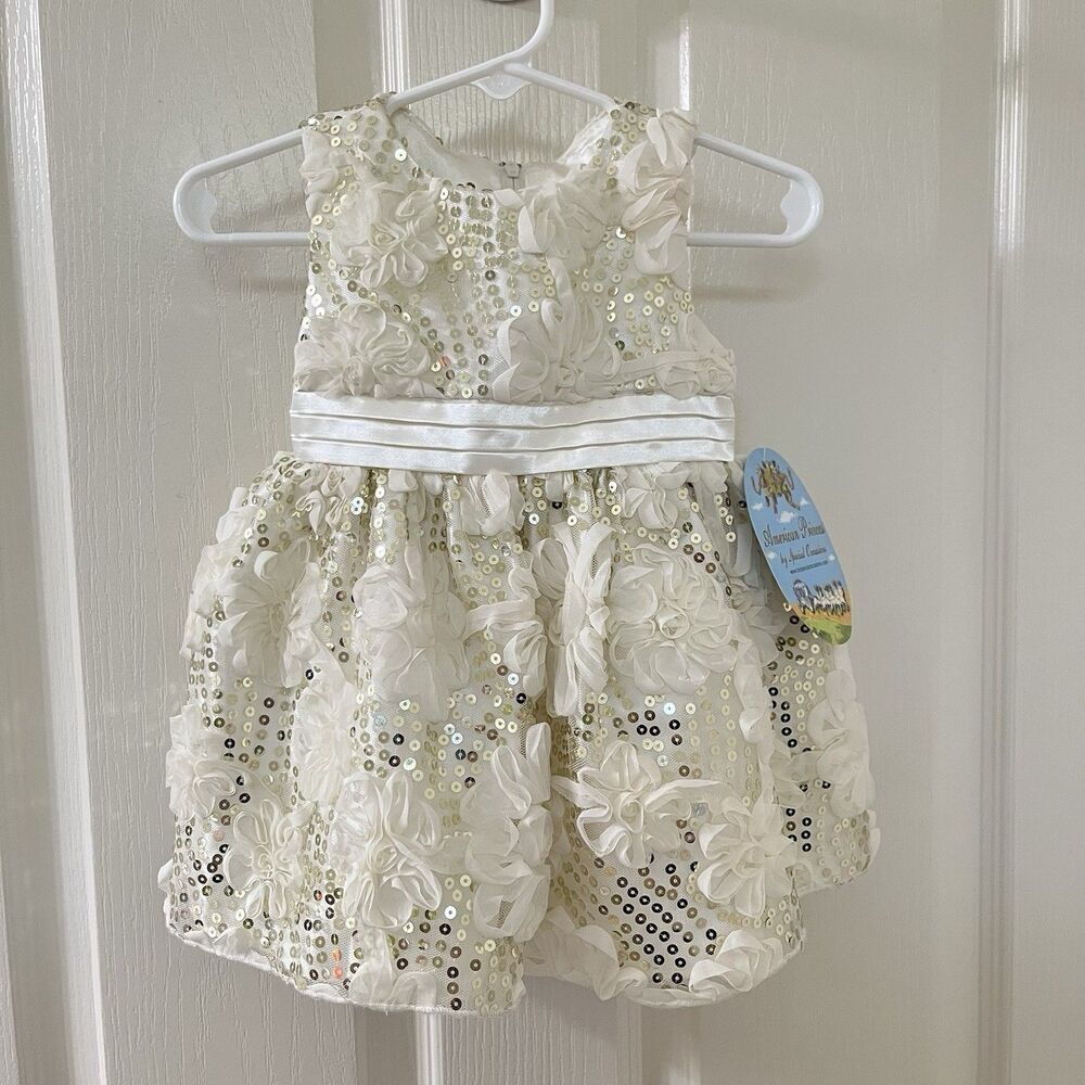American Princess Ivory Sequin Floral Party Dress & Bloomers Girls 12 Months NEW
